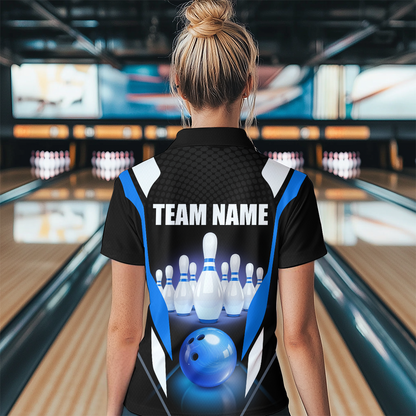 Blue Bowling Shirt for Men and Women Bowling Jersey with Team Bowling Polo & 1/4 Zip MBL42