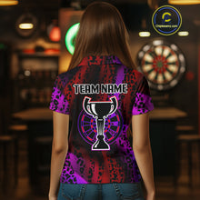 Load image into Gallery viewer, Women's Custom Darts Team Shirt - Wildlife Print With Trophy &amp; Neon Dartboard NYN0322