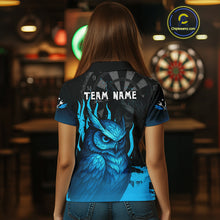 Load image into Gallery viewer, Women’s Darts Shirt With Navy Owl And Grunge Dartboard, Custom Name Option NYN0305