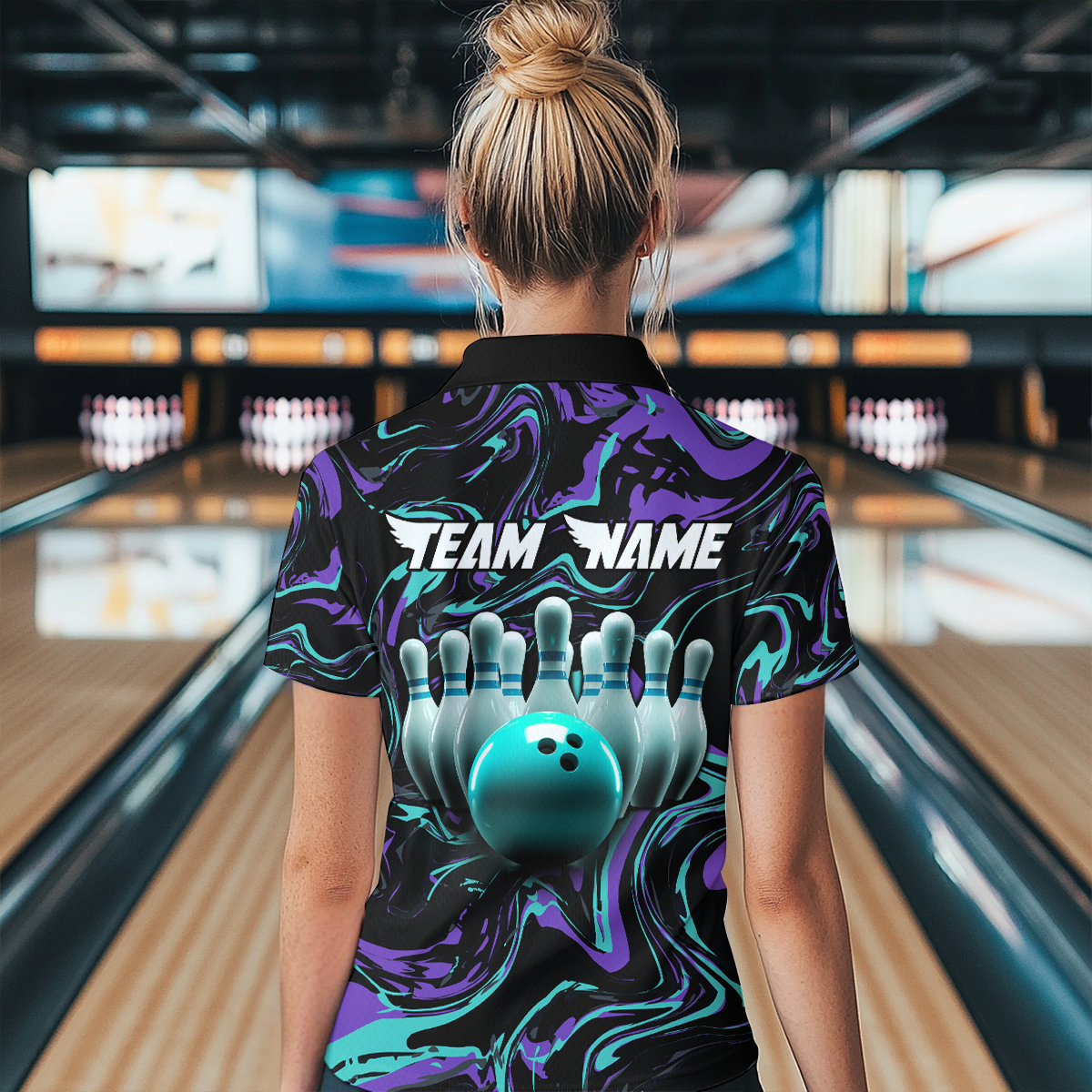 Purple Bowling Custom Women Bowling Shirt Polo & Quarter-Zip Bowling Team Jerseys HNT48