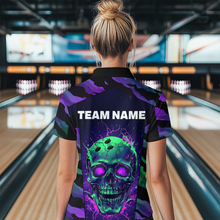 Load image into Gallery viewer, Black &amp; Purple Skull Bowling Jersey Custom Polo Bowling Team Shirt for Men Women QZT675