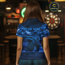 Load image into Gallery viewer, Women's Custom Darts Shirt - Cobalt Lightning Shark In Ocean With Dartboard And Arrow NYN0330