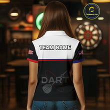 Load image into Gallery viewer, American Flag Grey Smoke Dartboard Women's Darts Shirt - Custom Name For Darts Jersey NYN0426