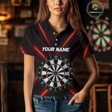 Load image into Gallery viewer, Women's Personalized Darts Shirt With Red Laser Streaks And Dual Dartboards NYN0268