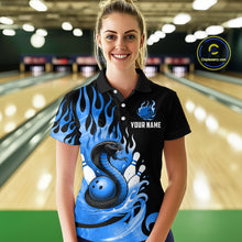 Load image into Gallery viewer, Custom Blue Flame Cobra Snake Bowling Shirt Polo Bowling Team League Bowling Jersey QZT694
