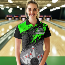 Load image into Gallery viewer, Custom Green Bowling Shirt forMen Women Team Bowling Jersey Bowling Polo &amp; 1/4 Zip Shirt MBL40