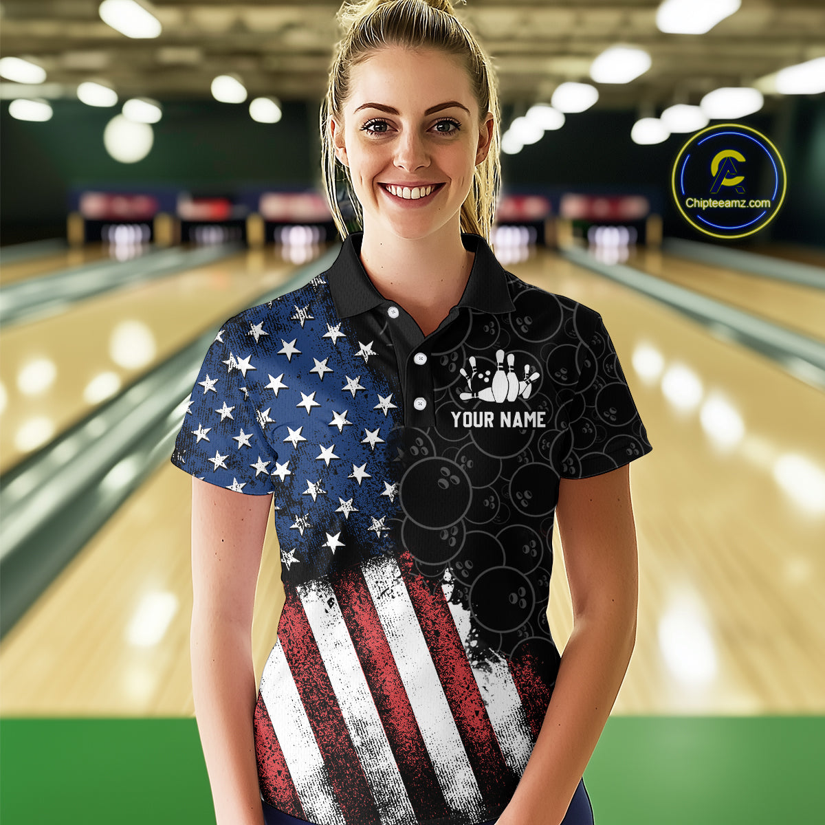 Personalized American Bowling Shirt Polo Bowling Jersey Patriotic Bowling Outfit QZT684