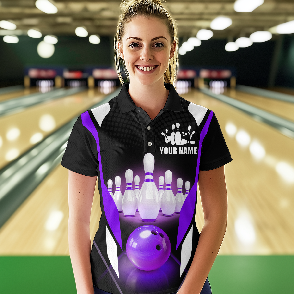 Purple Bowling Shirt for Men and Women Bowling Jersey with Team Bowling Polo & 1/4 Zip MBL42