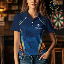 Load image into Gallery viewer, Women’s Custom Darts Team Shirt With Blue Grunge Texture And Fiery Dartboard NYN0312