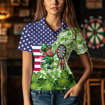 American flag St Patrick day shamrock pattern custom St Patrick Team Darts Shirts For Women NQS9582