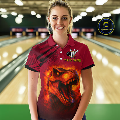 Red Dinosaur Bowling Custom Women Bowling Shirt Polo & Quarter-Zip Bowling Team Jerseys HNT72