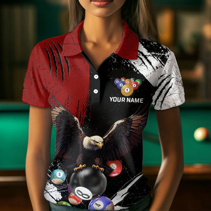 Eagle Custom Red Billiard Team Shirts For Women Billiard League Polo & 1/4 Zip Shirt NNT20