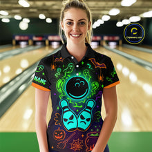 Load image into Gallery viewer, Custom Neon Bowling Team Shirt Halloween Polo &amp; Quarter-Zip Bowling Jersey for Women QZT731