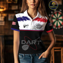 Load image into Gallery viewer, American Flag Grey Smoke Dartboard Women's Darts Shirt - Custom Name For Darts Jersey NYN0426