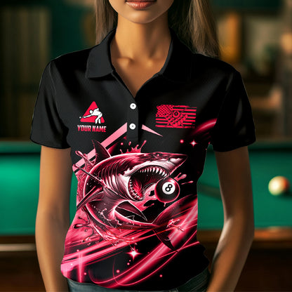 Red 8 Ball Pool Billiard Shark Polo & Quarter Zip For Women Custom Team League Billiard Jersey TDM3731
