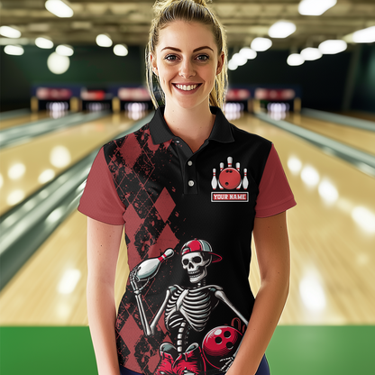Custom Bowling Polo Shirt for Men Women Skull Bowling Jersey Bowling Team League QZT47-6