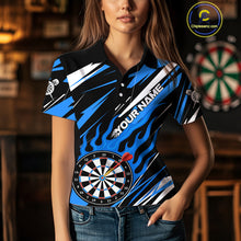 Load image into Gallery viewer, Blue Dartboard Flame Custom Dart Shirts For Women, Darts Team Jerseys Polo &amp; Quarter Zip Shirts TDM4004
