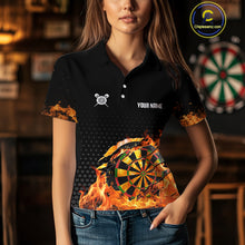 Load image into Gallery viewer, Women's Custom Darts Shirt With Cracked Flame Dartboard And Halftone Pattern NYN0270