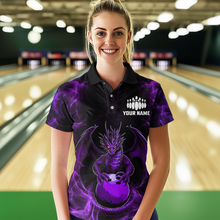 Load image into Gallery viewer, Purple Dragon Custom Name Bowling Shirts For Women, Bowling Team Jersey Polo &amp; Quarter-Zip Shirt HNT39