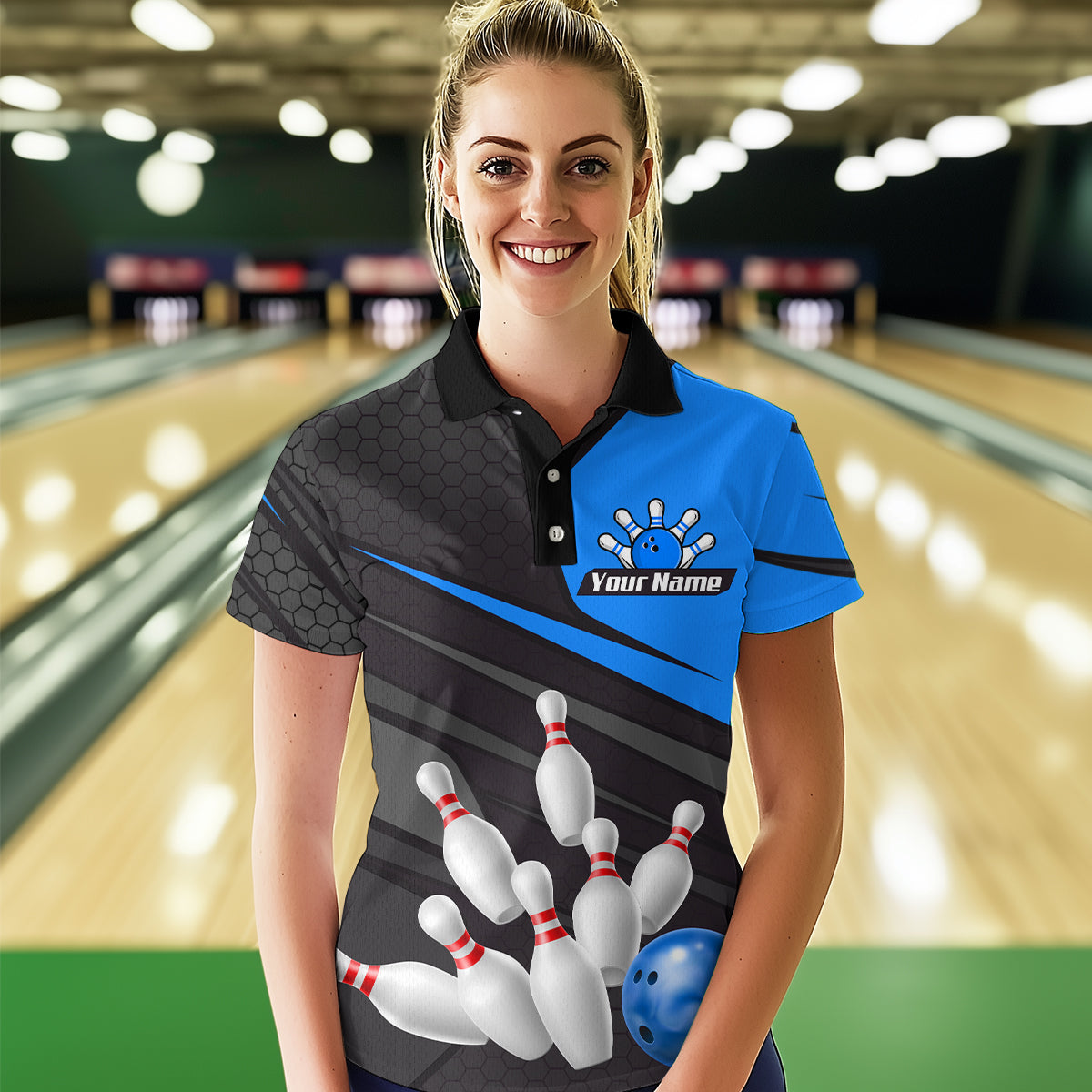 Blue Bowling Shirt for Men&Women Team Bowling Jersey Colorful Bowling Polo & 1/4 Zip MBL49