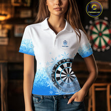 Load image into Gallery viewer, Blue Icy Frozen Darts Shirts With Pocket For Women Custom Darts Team Jerseys TDM4035