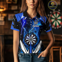 Load image into Gallery viewer, Blue Darts Jerseys Custom Thunder Lightning Dragon Dart Shirt Team Polo &amp; Quarter Zip For Women TDM4314