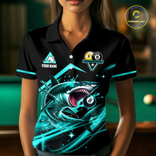 Load image into Gallery viewer, Turquoise 8 Ball &amp; 9 Ball Pool Billiard Shark Polo &amp; 1/4 Zip For Women Custom Team Billiard Jerseys TDM4089