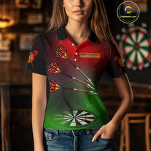 Load image into Gallery viewer, Women’s Personalized Darts Shirts With Multi-Color Dartboard And Flame Dart Arrows NYN0260
