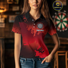 Load image into Gallery viewer, Women's Custom Darts Shirt With Grunge Red Camo Broken Dartboard &amp; Skull Art NYN0269