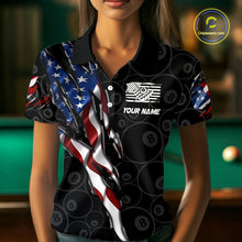 Load image into Gallery viewer, American Flag Scratch Billiard Shirt For Women, Custom 8 Ball Pool Team Jersey Polo &amp; 1/4 Zip TDM4030