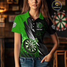 Load image into Gallery viewer, Personalized Striking Black And Green Flaming Dragon Dart Shirts For Women Custom Dart Team Jerseys TDM4299