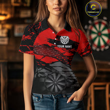Load image into Gallery viewer, Personalized Dart Shirt For Women Red Grunge Texture &amp; Black Dartboard, Darts Jersey NYN0280