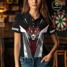 Load image into Gallery viewer, Custom Women's Dart Team Shirt With Roaring Tiger Dartboard - Silver &amp; Black Jersey NYN0337