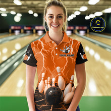 Load image into Gallery viewer, Orange Thunder Lightning &amp; Lava Bowling Shirt for Men Women Team Bowling Jersey MBL92