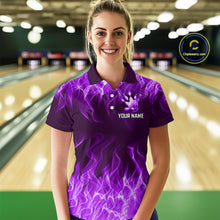 Load image into Gallery viewer, Custom Purple Flame Bowling Jersey for Women Polo &amp; 1/4 Zip Bowling Team Shirts Bowling League HNT150