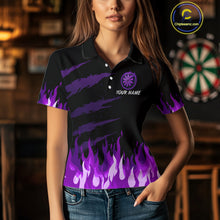 Load image into Gallery viewer, Women's Custom Darts Team Shirt With Purple Phoenix Dartboard And Flame Pattern NYN0341