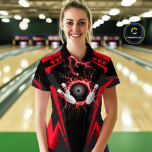 Load image into Gallery viewer, Black Women bowling Polo, Quarter Zip shirt Custom lightning thunder team league bowling jersey | Red NQS10373