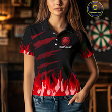 Load image into Gallery viewer, Women's Custom Darts Team Shirt With Maroon Phoenix Dartboard And Flame Pattern NYN0342