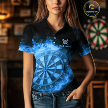 Load image into Gallery viewer, Personalized Blue Dartboard Dragon Flame Darts Shirt For Women Custom Dart Jerseys Polo &amp; 1/4 Zip TDM4070