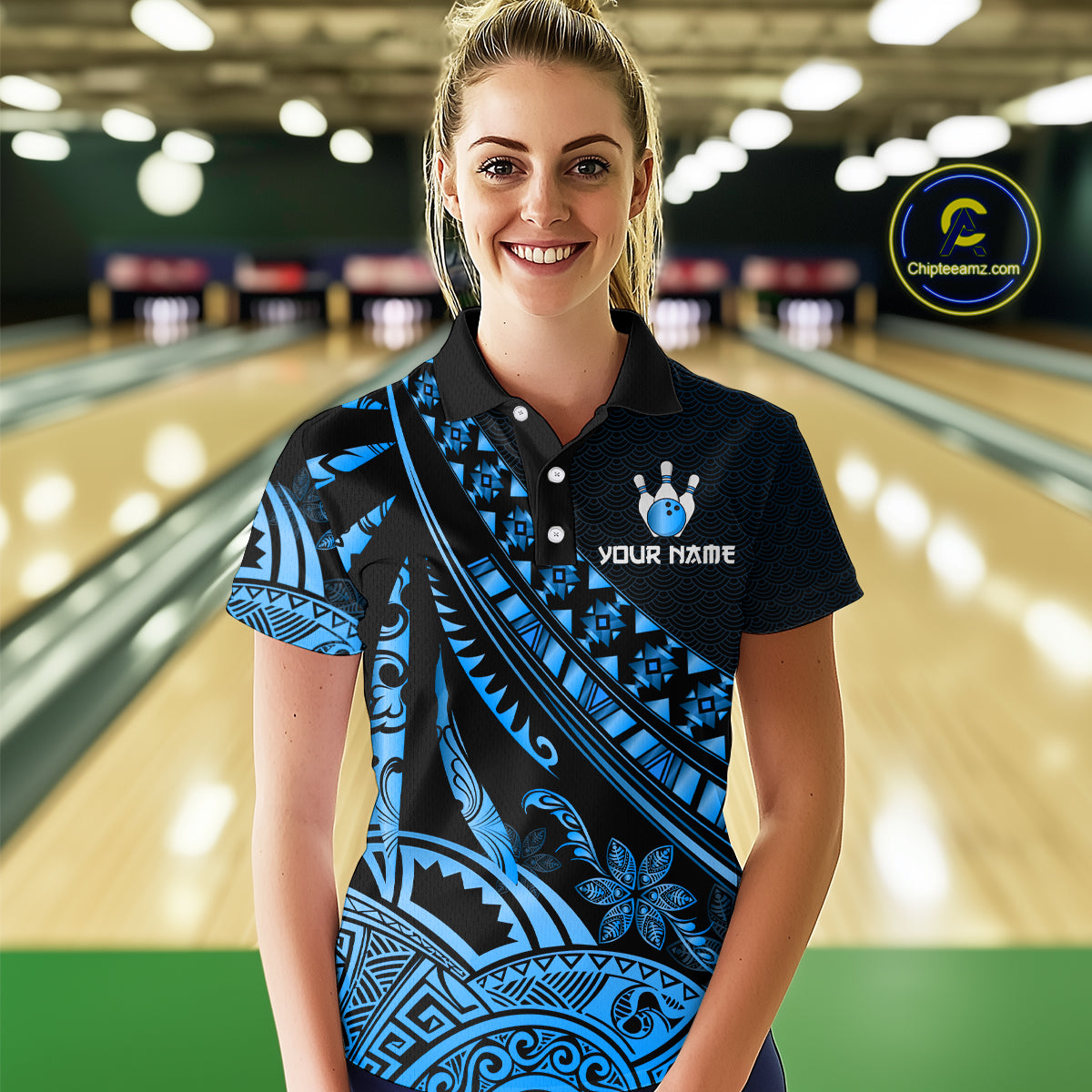 Blue Vintage Bowling Custom Women Bowling Shirt Polo & Quarter-Zip Bowling Team Jerseys HNT69