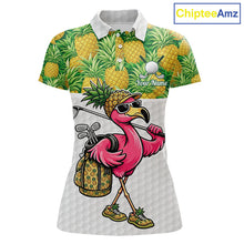 Load image into Gallery viewer, Golfing Flamingo Womens Funny Golf Polo Shirt Custom Yellow Pattern Pineapple Golf Ball Clothes Shirts NHT739