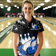 Load image into Gallery viewer, Blue Watercolor Bowling Shirts Men Women Team Custom Bowling Polo &amp; 1/4 Zip Shirt MBL60