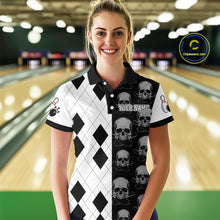 Load image into Gallery viewer, Black &amp; White Bowling Shirt Custom Skull Polo Bowling Jersey Gift for Bowlers QZT693