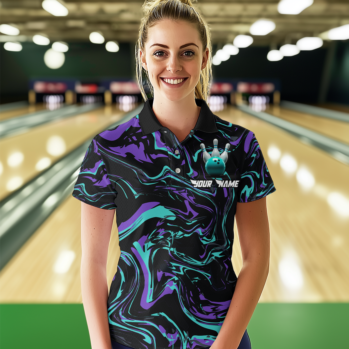 Purple Bowling Custom Women Bowling Shirt Polo & Quarter-Zip Bowling Team Jerseys HNT48