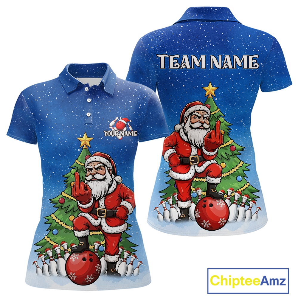 Custom Funny Santa Christmas Bowling Jersey for Women Bowling Team Shirts Polo & 1/4 Zip HNT139