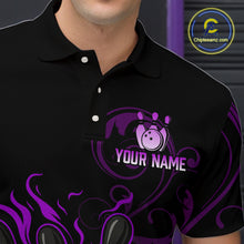 Load image into Gallery viewer, Black And Purple Flame Custom Dragon Bowling Team Shirts For Men, Bowling Uniform Outfit NQS9963