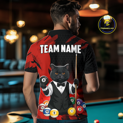 Custom Black Cat 8 Ball Pool Shirts Red Billiard Shirt for Men Billiard Team Jersey Billiard Gift NNT181