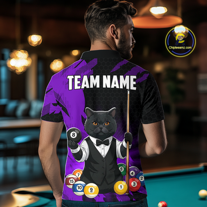 Custom Black Cat 8 Ball Pool Shirts Purple Billiard Shirt for Men Billiard Team Jersey Billiard Gift NNT181