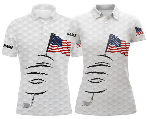 American flag golf club patriotic matching golf polos for couples Custom Valentine gift NQS3555