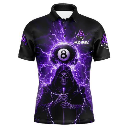 Grim Reaper Thunder Purple 8 Ball Pool Men Polo & 1/4-Zip Shirt Custom Billiards Ball Jerseys NYN2432
